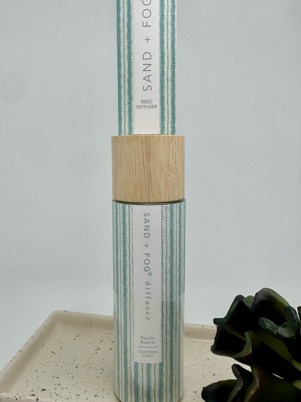 Sand + Fog Vanilla Reed Diffuser in Teal Stripe